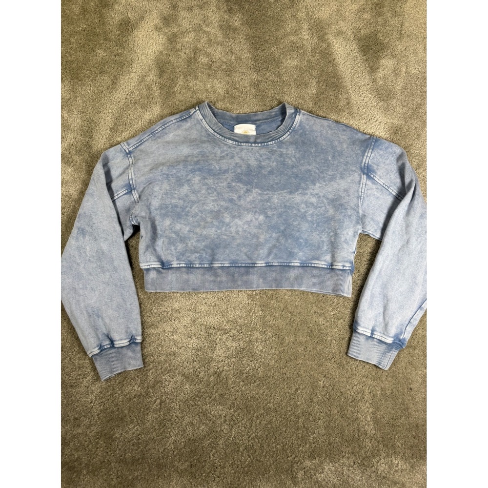 Lazy Sunday Womens Blue Acid Wash Cropped Sweatshirt Cotton Size M